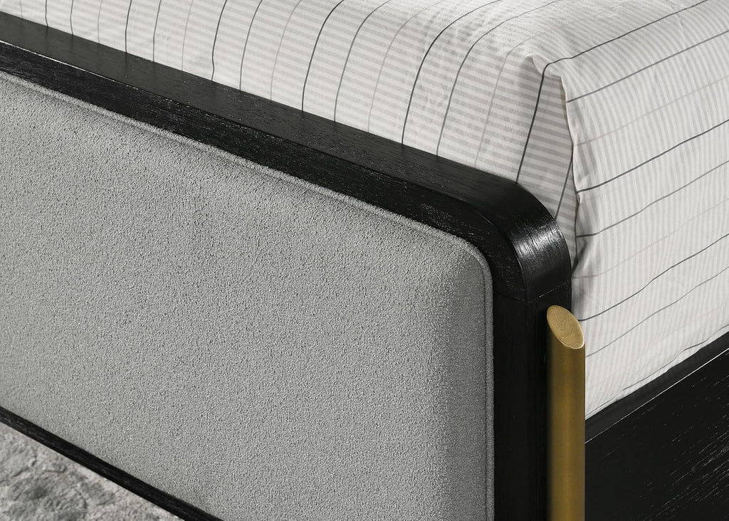 Coaster Home Furnishings Arini Coastal 4-Piece Bedroom Set Fabric Upholstered Queen Size Panel Bed Frame 56-inch Headboard Black and Grey 224331Q-S4