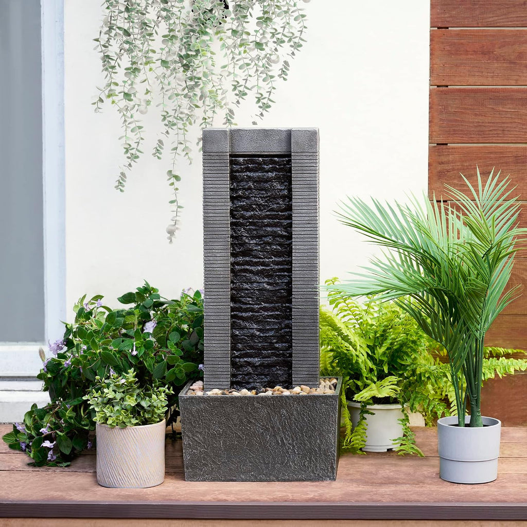 Teamson Home 29.25' Demeter Indoor/Outdoor Modern Waterfall Fountain with LED Lights, Black and Stone Gray