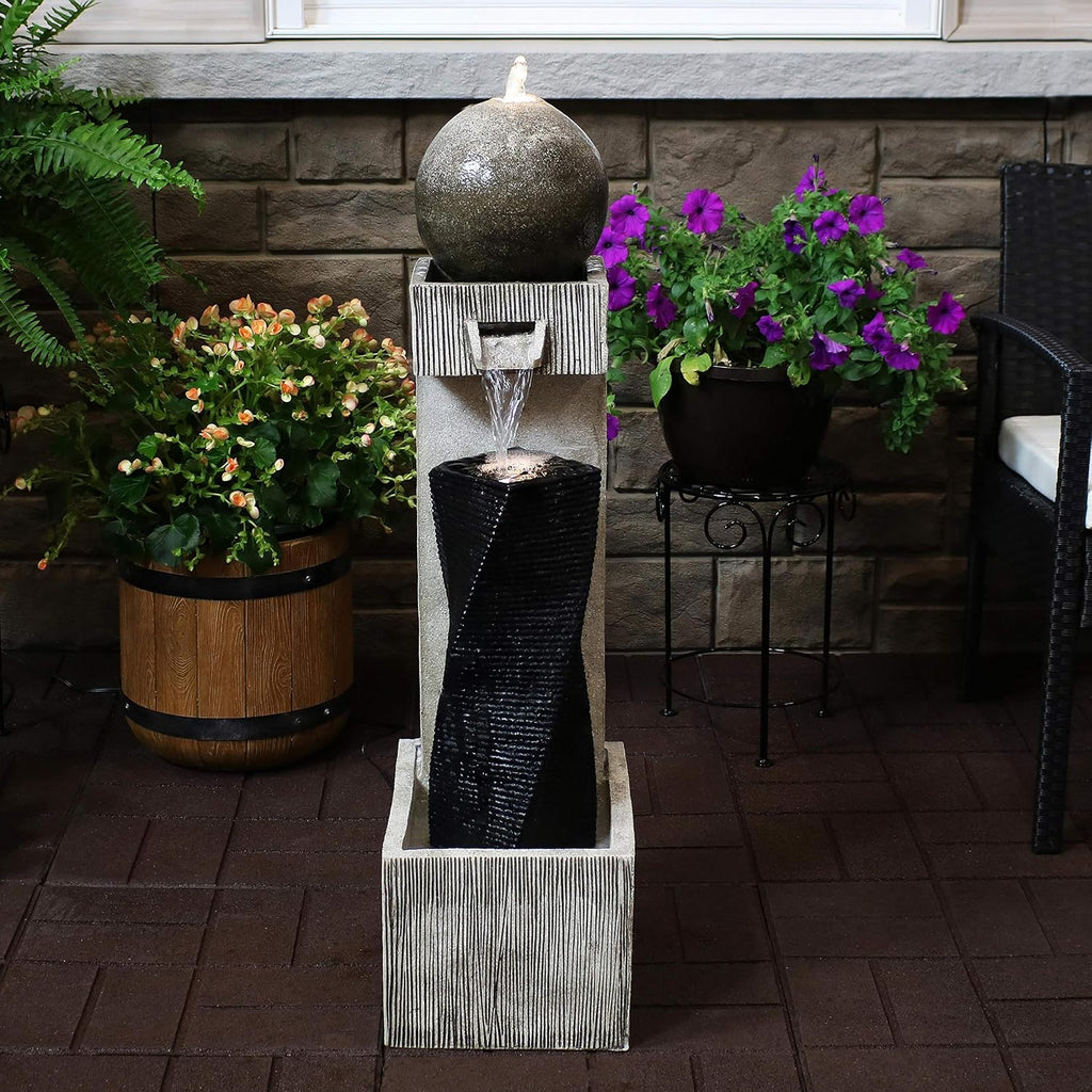 Sunnydaze Modern Artistry 35-Inch Outdoor Water Fountain - LED Lights - Electric Submersible Pump with Adjustable Flow