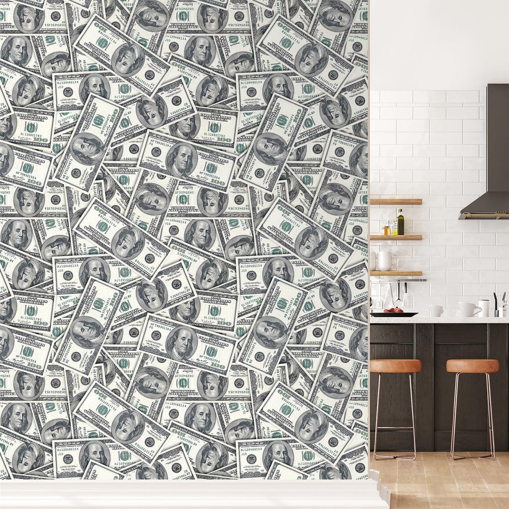 wall26-100 Dollar Bills Collage Background Large Money Wall Mural, Removable Peel and Stick Wallpaper, Home Decor - 96x96 inches