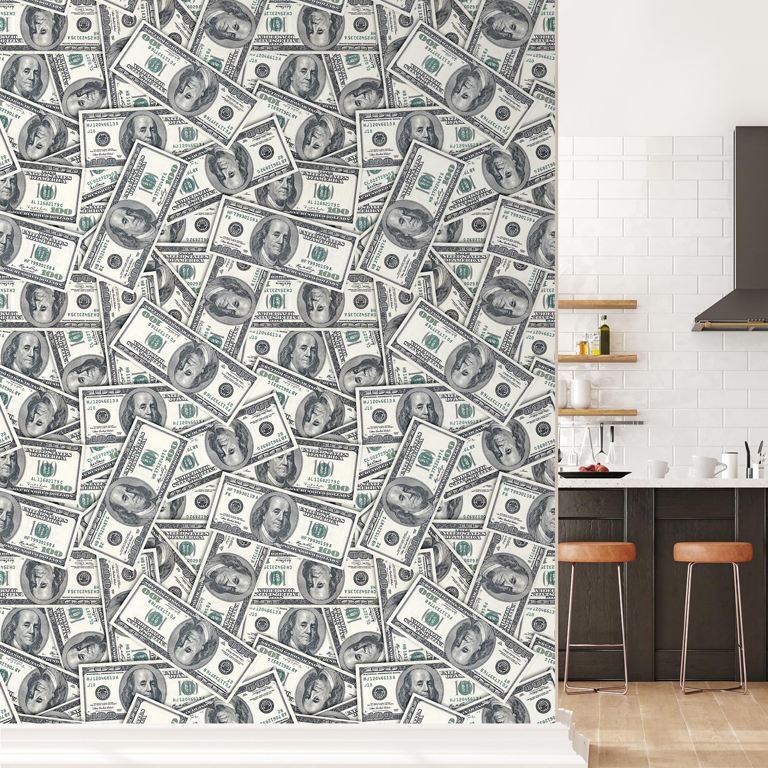 wall26-100 Dollar Bills Collage Background Large Money Wall Mural, Removable Peel and Stick Wallpaper, Home Decor - 96x96 inches