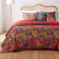 Greenland Home Jewel 100% Cotton Kantha Quilted Reversible Bedding Set, Twin (4 Piece), Red