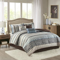 Madison Park Princeton Cozy Comforter Set - Luxurious Jaquard Traditional Damask Design, All Season Down Alternative Bedding with Matching Shams, Decorative Pillow, Cal King(104'x92'), Blue 7 Piece