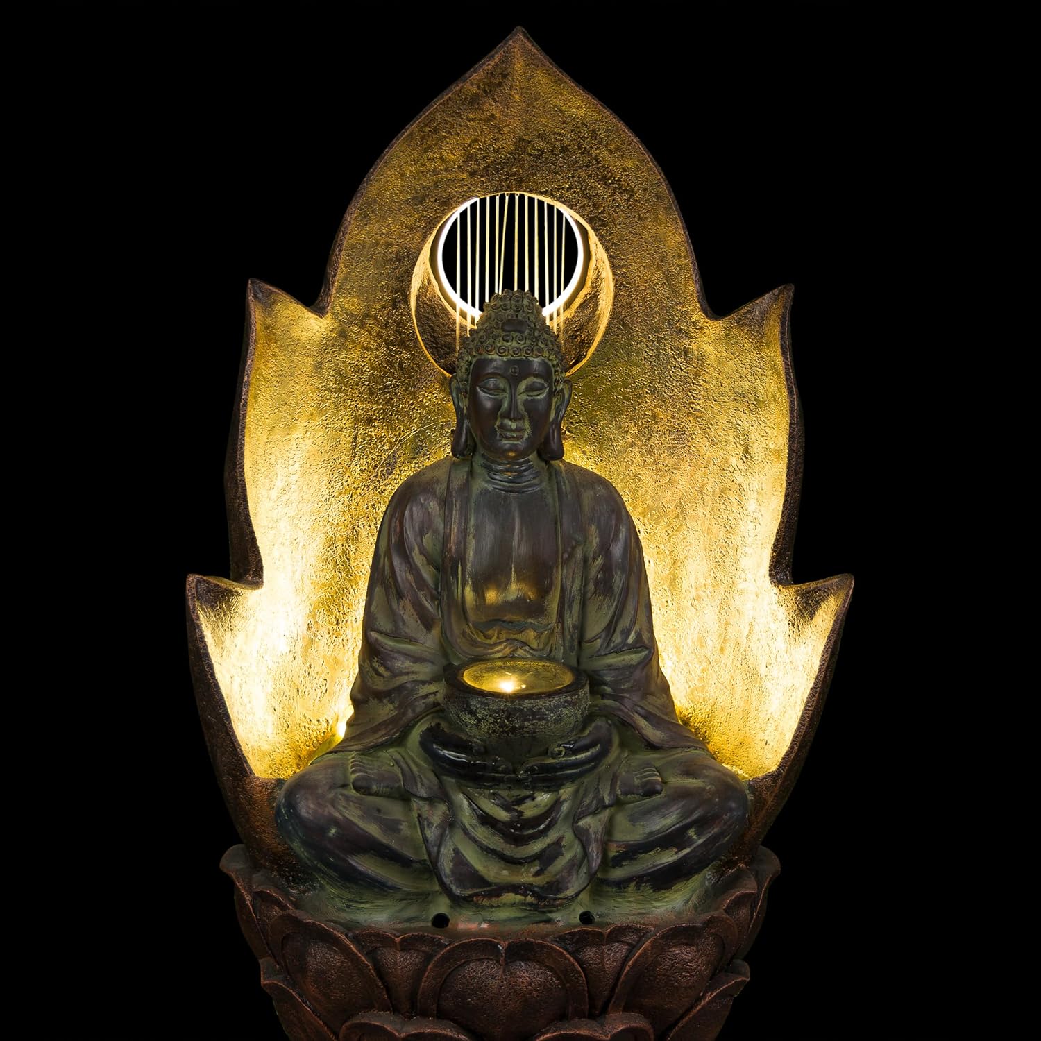 Alpine Corporation 59' Tall Outdoor Buddha Fountain with LED Lights, Elegant Water Feature for Garden, Patio, Yard & Outdoor Spaces, Realistic Stone Look, Calming Waterfall for Relaxation, Brown