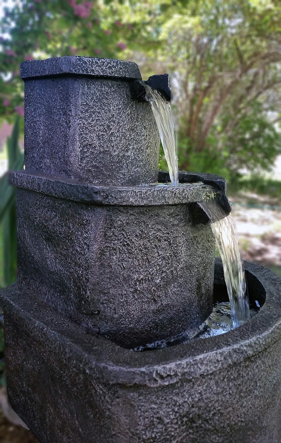 The Marseille Cascading Floor Fountain w/LED Lights: 25' Outdoor Water Feature for Porches, Gardens & Patios. Hand-Crafted Design. HF-B17-25L