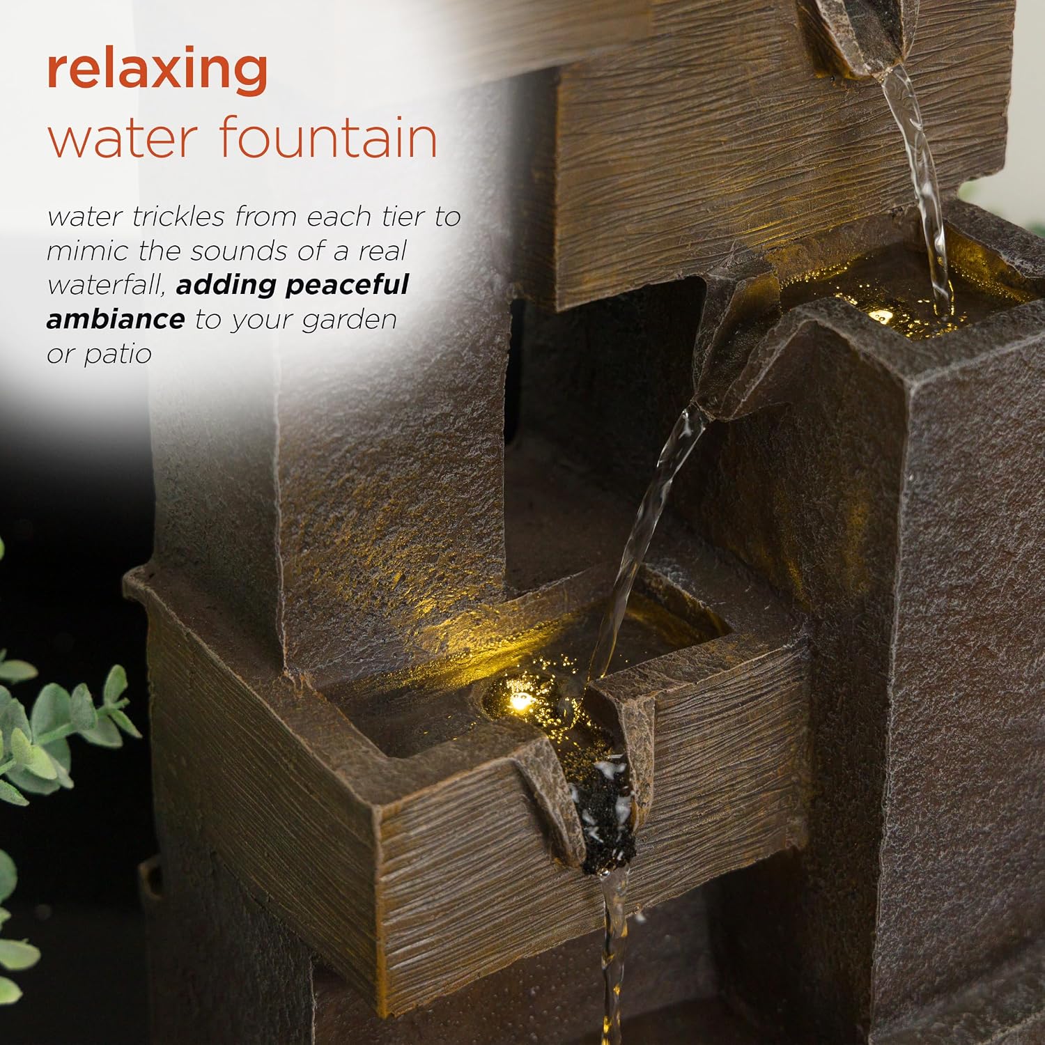 Alpine Corporation ZDQ110 19' Indoor/Outdoor Multi-Tier Water Fountain with LED Lights – Cascading Waterfall Feature for Gardens, Patios, Yards, and Home Décor, Gray