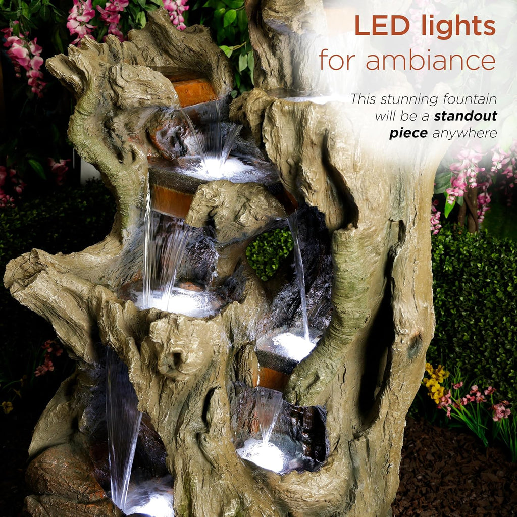 Alpine Corporation WIN1398 Outdoor Cascading Willow Tree Floor Fountain with Cool White LED Lights, 53' Tall