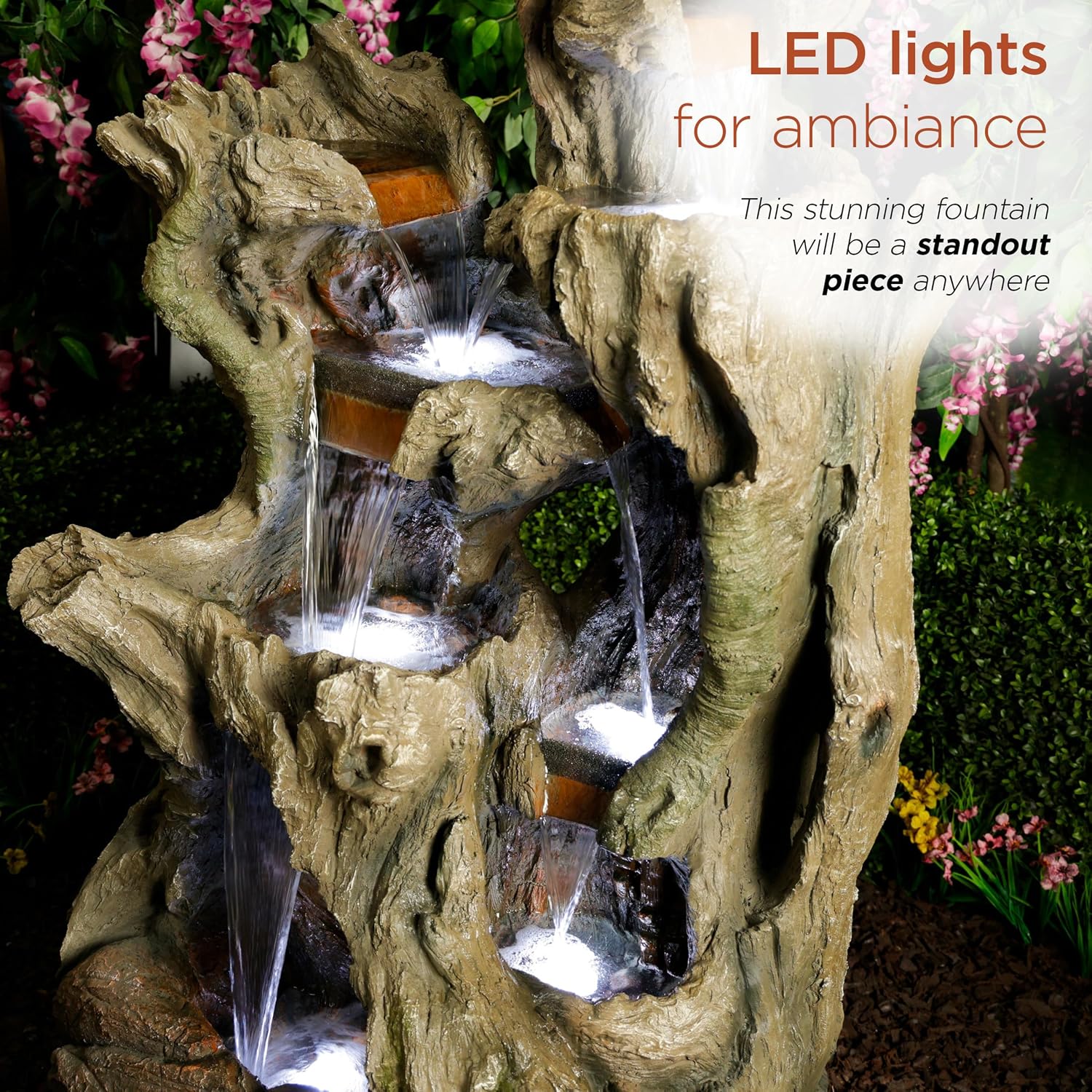 Alpine Corporation WIN1398 Outdoor Cascading Willow Tree Floor Fountain with Cool White LED Lights, 53' Tall