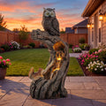 32' H Resin Owl Tree Trunk Fountain Outdoor, Forest Style 4-Tiers Water Feature Outdoor with Lights, Soothing Cascading Waterfall for Patio, Backyard, Garden or Porch