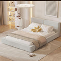 Queen Size Upholstered Platform Bed with Velvet Fabric Headboard, Solid Wood Grounded Bed Frame with Slats Support for Bedroom, Easy Assembly,No Box Spring Needed (Beige-173J)