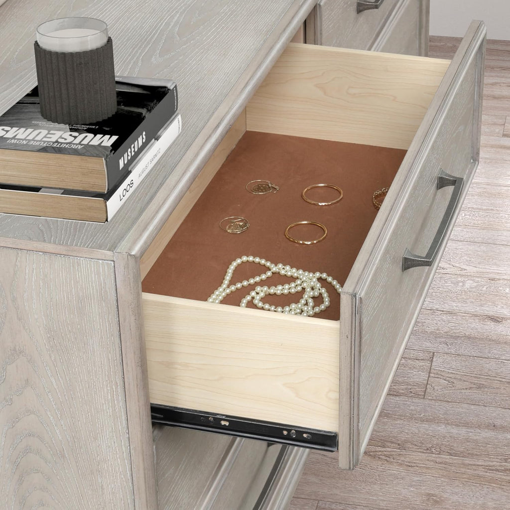 Roundhill Furniture Seluna 5-Piece Bedroom Set with Touch LED Lighting, Gray Oak Finish, Queen
