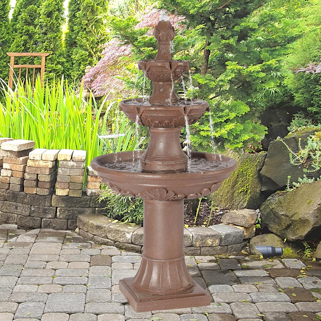Italian Outdoor Water Fountains Garden Decor - 48.4''H Fountains and Waterfalls Outside, Large Cascading Indoor Floor-Standing Resin Bubbler Fountain Features W/Pump for Patio, Yard (Brown)