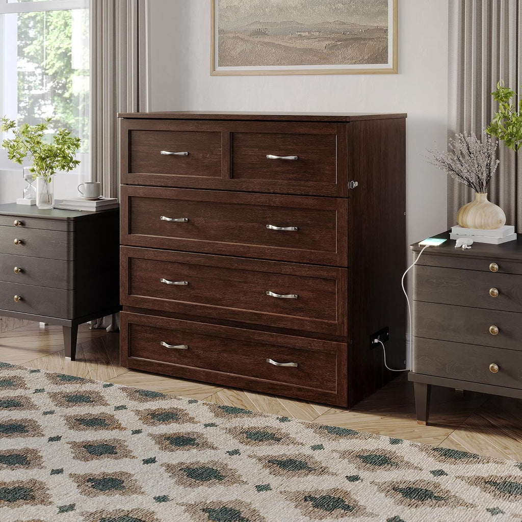 AFI, Northfield Murphy Bed Chest Twin XL with 6' Mattress, Storage Drawer & Built-in USB Charger, Burnt Amber