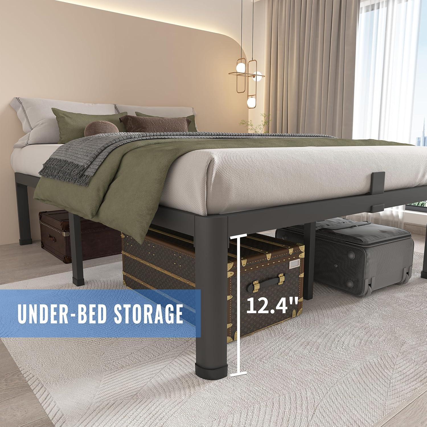 MAF 14 Inch Queen Metal Platform Bed Frame with Round Corner Legs, 3000 LBS Heavy Duty Steel Slats Support, Noise Free, No Box Spring Needed, Easy Assembly