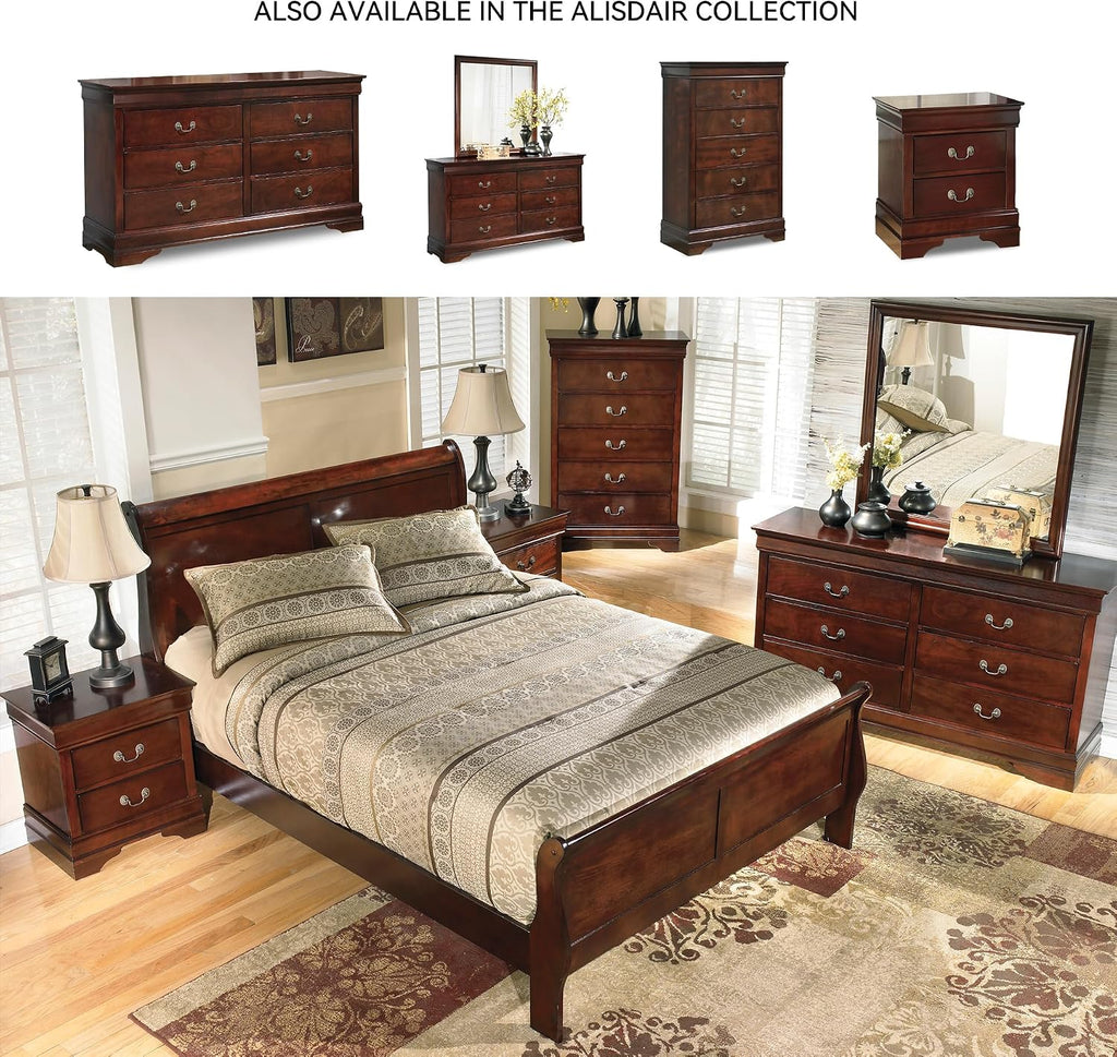 Signature Design by Ashley Alisdair Traditional California King Sleigh Bed, Foundation or Box Spring Needed, Dark Brown