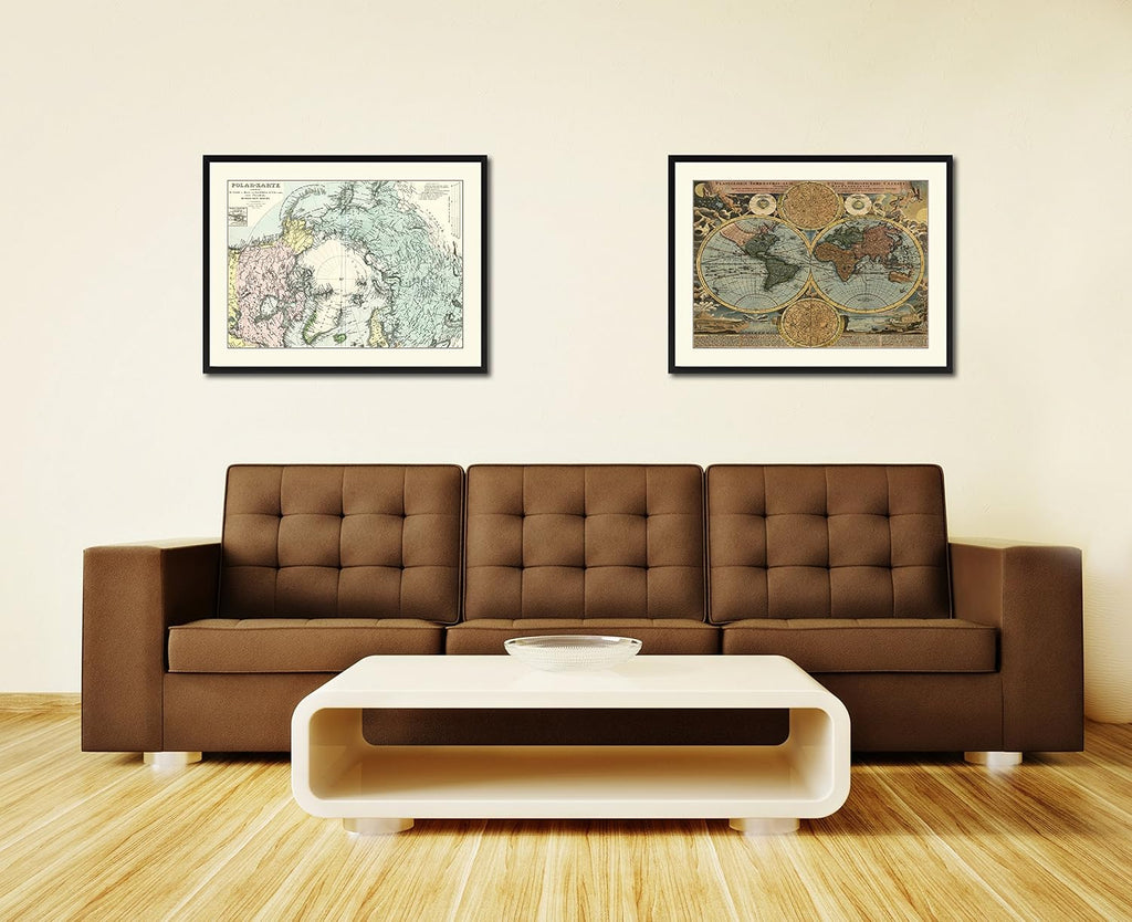 North Pole Stieler Vintage Antique Map 36043 Canvas Print Picture Frame Home Decor Wall Art Livingroom Housewarming Gift Ideas 28'x37'