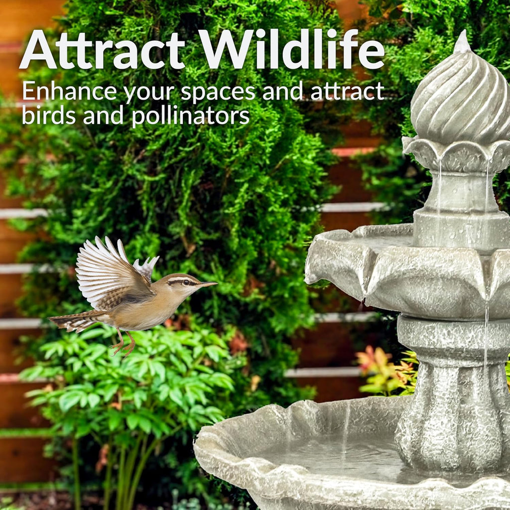 Sunnydaze 35' Solar 2-Tier Outdoor Water Fountain - Garden Water Feature with Battery Backup and Pump - White