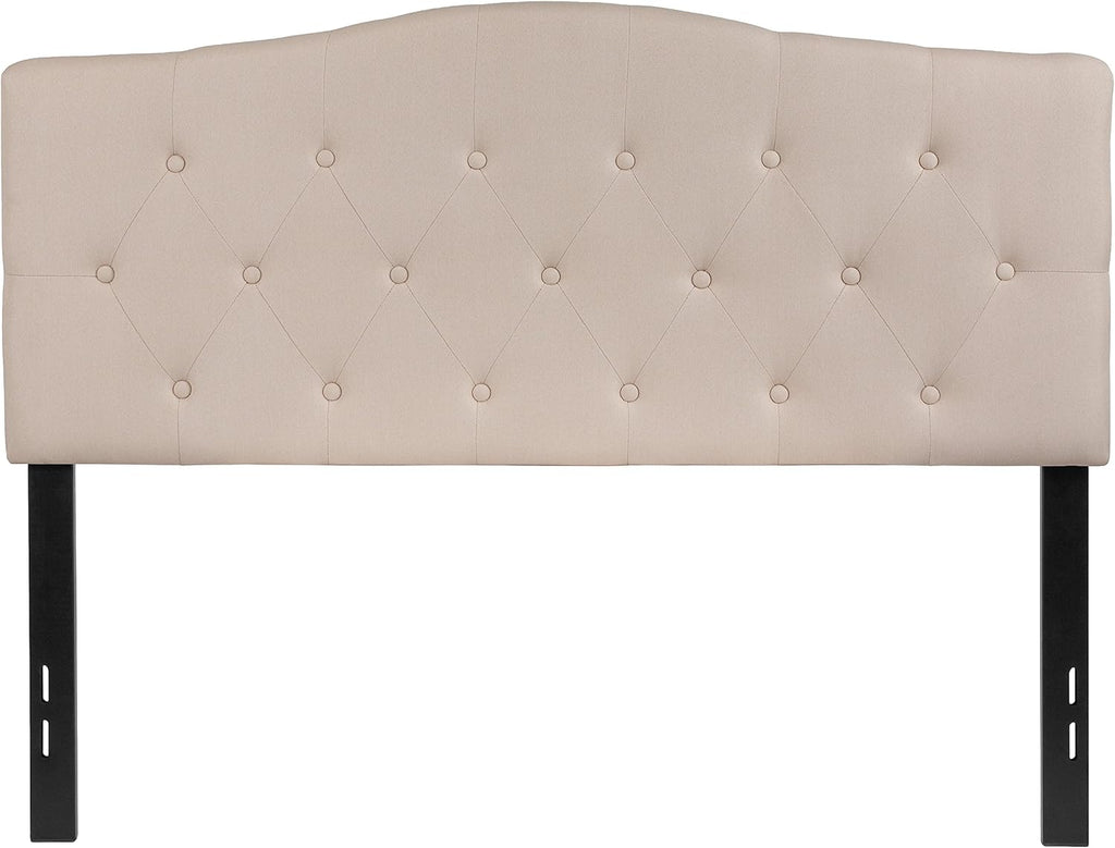 Flash Furniture Cambridge Button Tufted and Diamond Stitched Upholstered Full Size Headboard in Beige Fabric