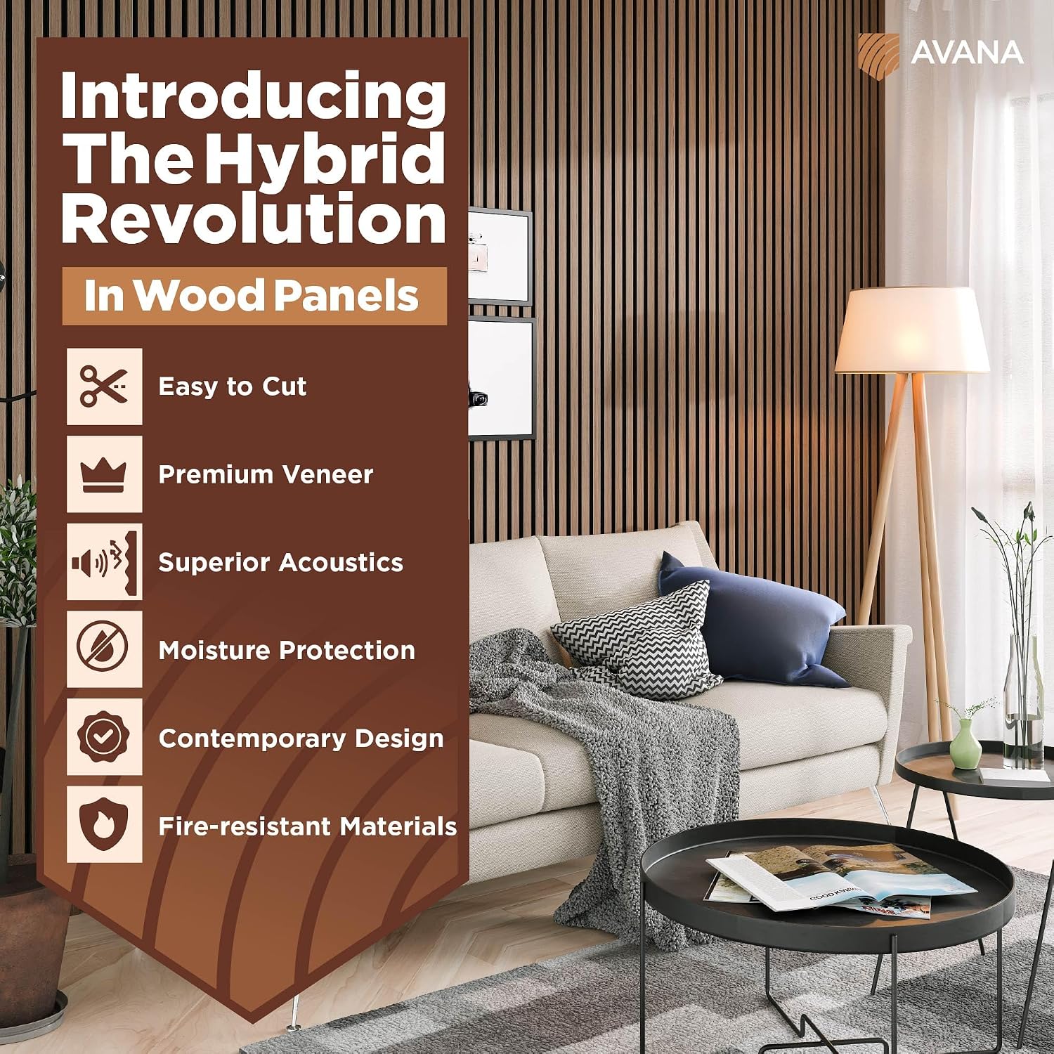 Avana Acoustic Wood Wall Panels – 93.2x11.25 Inch Panels – Fits 94x12 Layout – Smoke Walnut Acoustic Panels 4 PCs – Wall Panels for Interior Wall Decor for Homes, Offices – Wood Panels for Wall