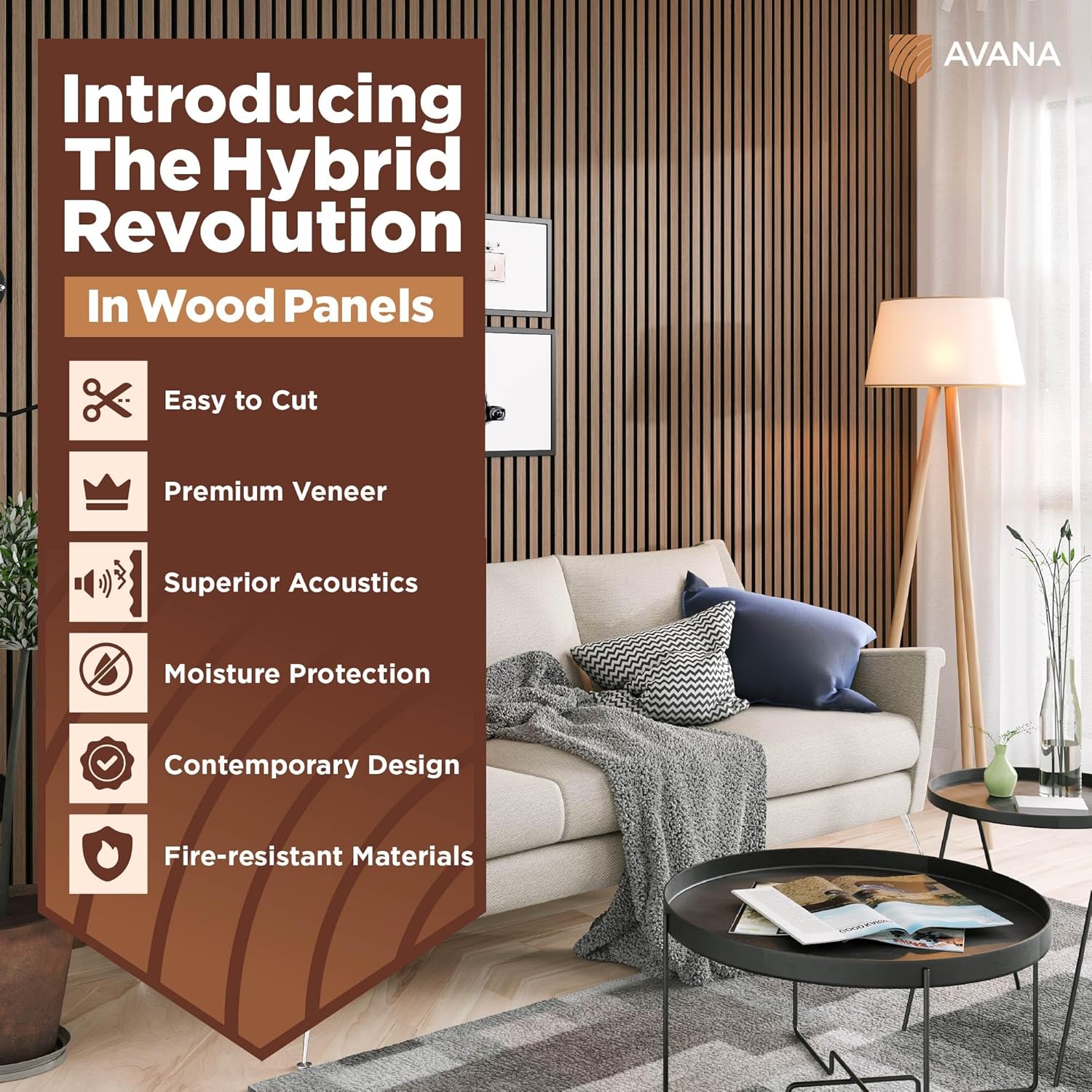 Avana Acoustic Wood Wall Panels – 93.2x11.25 Inch Panels – Fits 94x12 Layout – Smoke Walnut Acoustic Panels 2 PCs – Wall Panels for Interior Wall Decor for Homes, Offices – Wood Panels for Wall