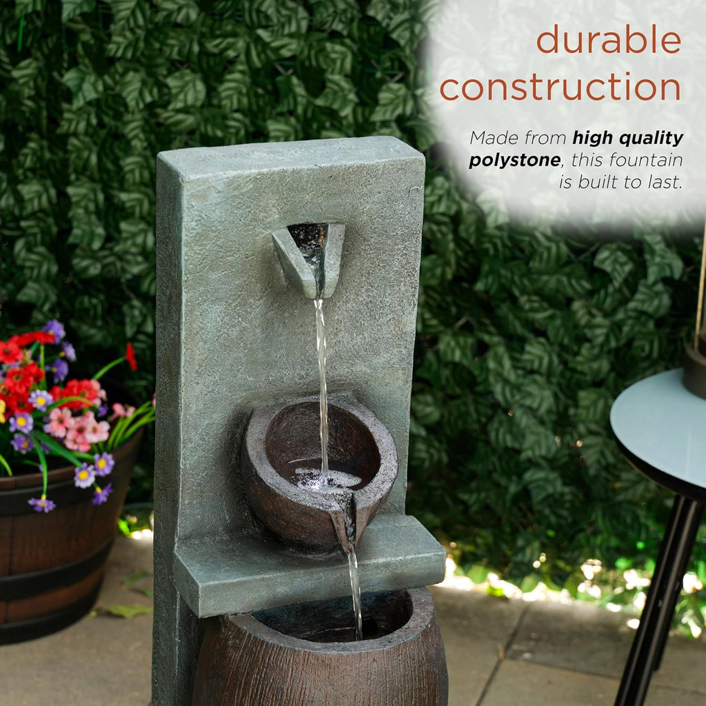 Alpine Corporation TZL388 32' 3 Tier Jar Fountain with LED Lights, Elegant Outdoor Water Feature for Garden, Patio, Backyard, Home Décor, Ceramic Water Fountain & Landscape Decorations, Gray