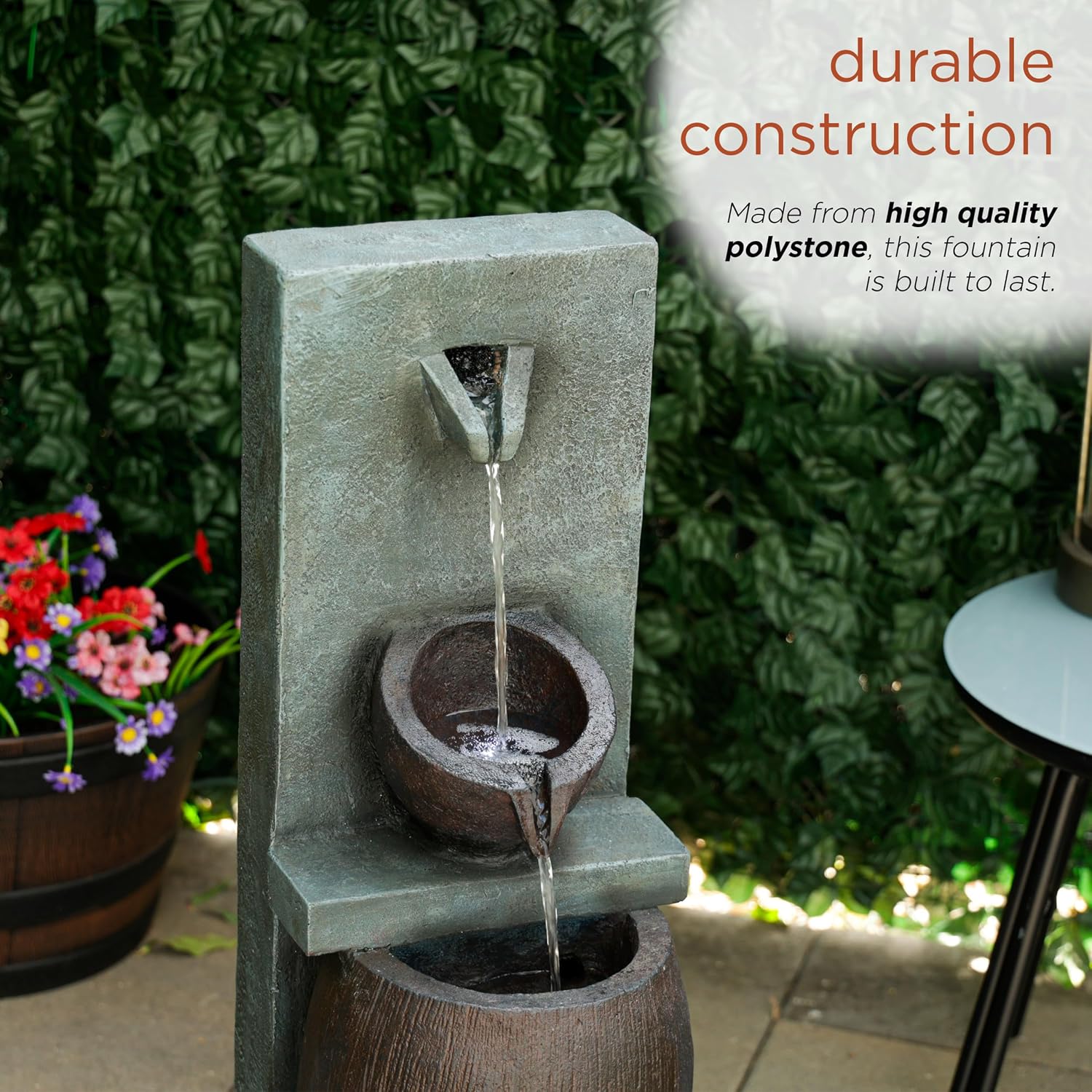Alpine Corporation TZL388 32' 3 Tier Jar Fountain with LED Lights, Elegant Outdoor Water Feature for Garden, Patio, Backyard, Home Décor, Ceramic Water Fountain & Landscape Decorations, Gray