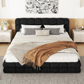 JIVOIT Queen Size Upholstered Platform Bed, Berber Fleece Upholstered Bed with Headboard, Wood Low Platform Bed Frame with Wood Slats Support, No Box Spring Required (Black & 12)