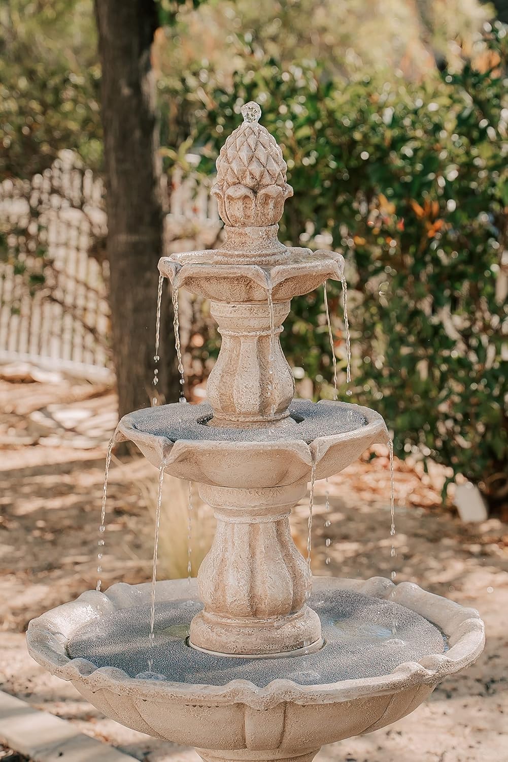 XBrand 51' 3-Tier Outdoor Freestanding Waterfall Fountain with Pump and Pineapple Finial, Beige