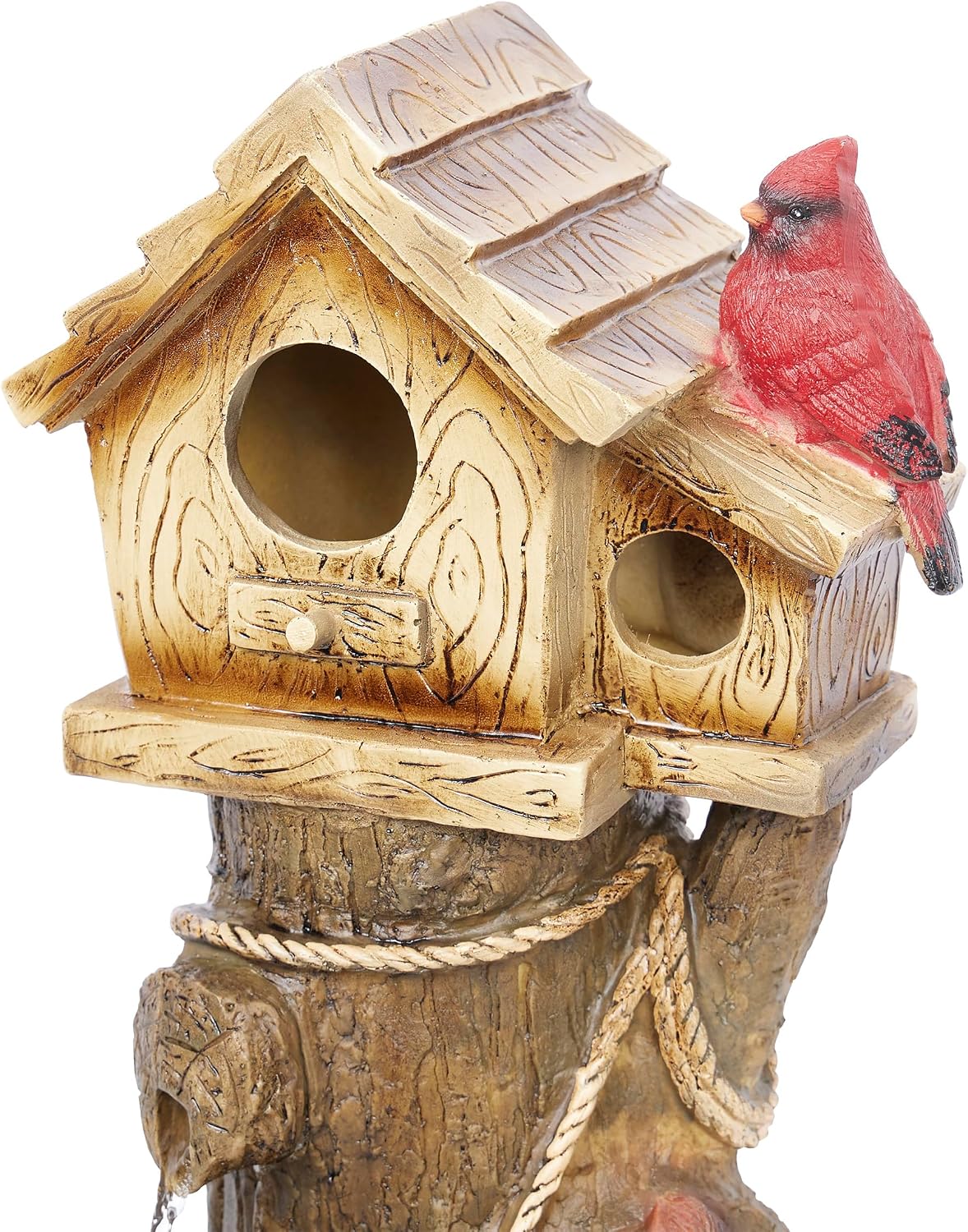 Alpine Corporation ZEN552 Outdoor Multitiered Birdhouse with Cardinal and Squirrels Water Floor Fountain for Patios, Gardens, and Yard Decor, 24' H, Brown