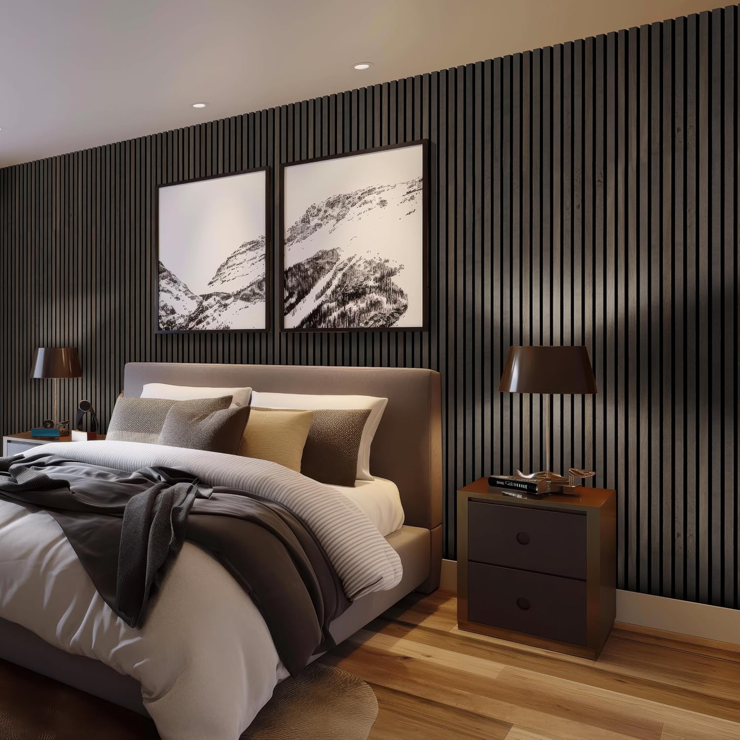 MSI Acoustic Wood Slat Wall Panels for Interior Decor, 3D Fluted Sound Absorbing Wood Paneling for Accent Wall Ceiling Kitchen Living Room Bedroom, Eco-Friendly MDF - 9.5 in. x 94.5 in. - Umber