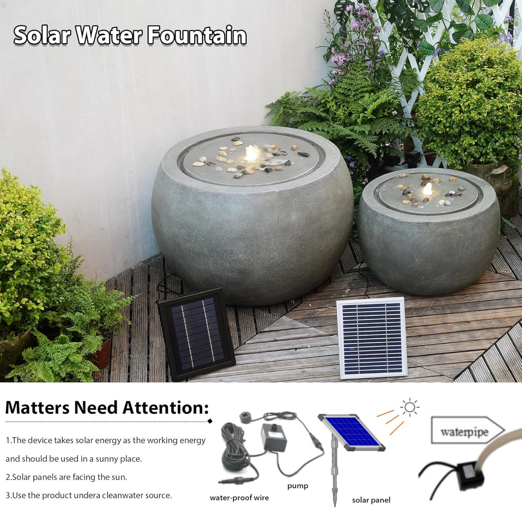Tankana Solar Water Fountain Outdoor Garden Bubbler Water Feature Fountains Solar Powered with Pebbles for Patio Deck Yard Home Decor Gray, 18 'L x 18' W x 11.5' H