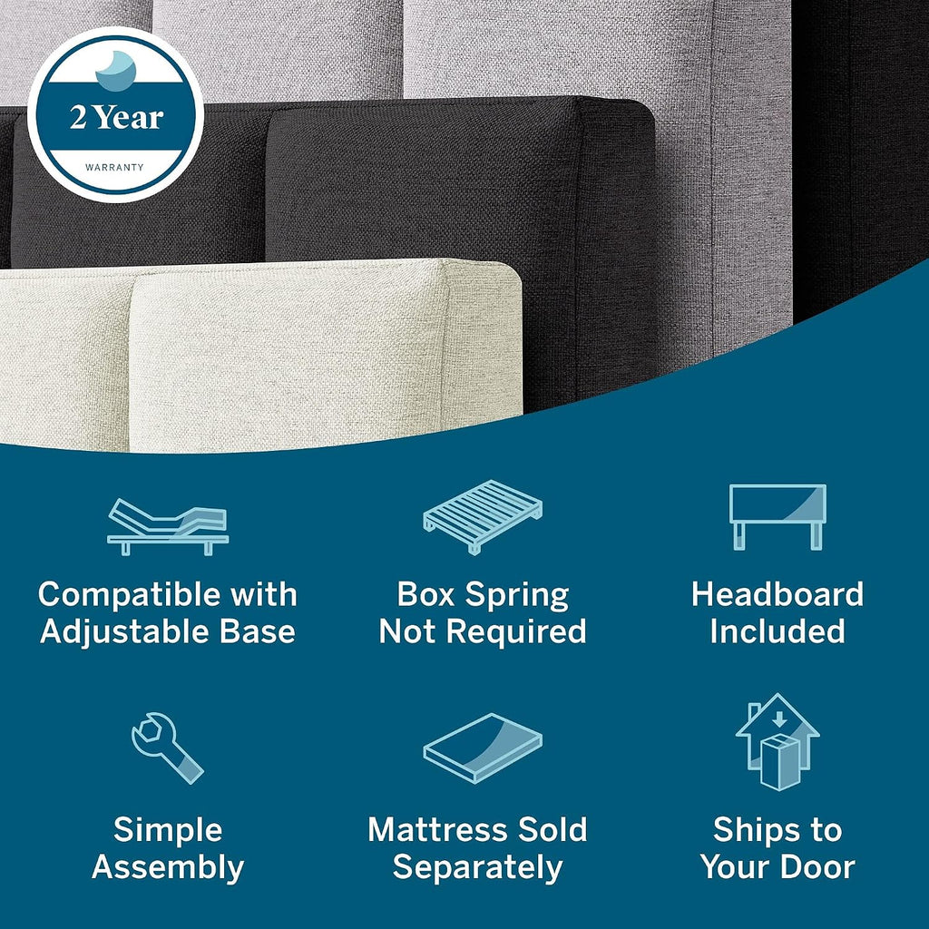 Lucid Twin Bedframe with Vertical Channeled Headboard — Upholstered Platform Bed — Easy Assembly — Twin Size — No Box Spring Needed — Pearl Color