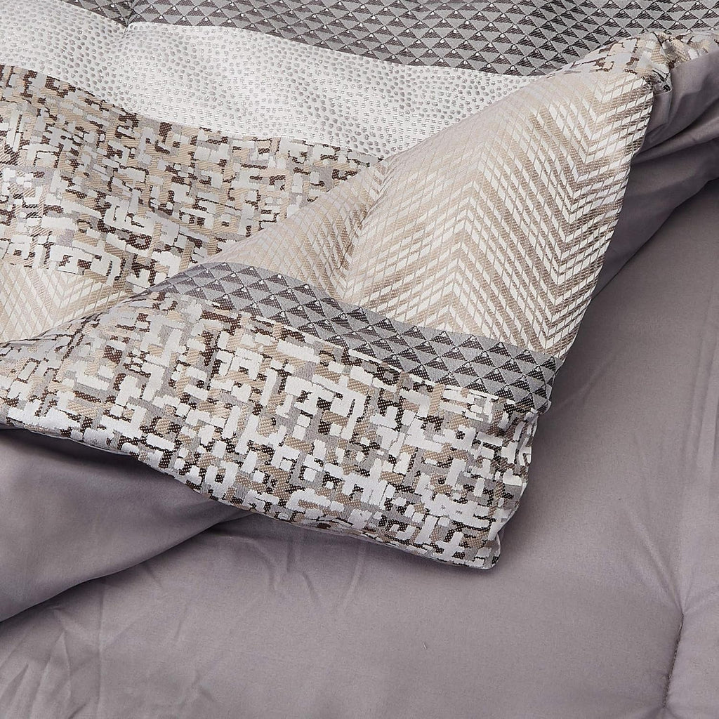 Madison Park Luxury Comforter Set-Traditional Jacquard Design All Season Down Alternative Bedding, Matching Bedskirt, Decorative Pillows, King(104'x92'), Rhapsody, Striped Grey/Taupe 7 Piece