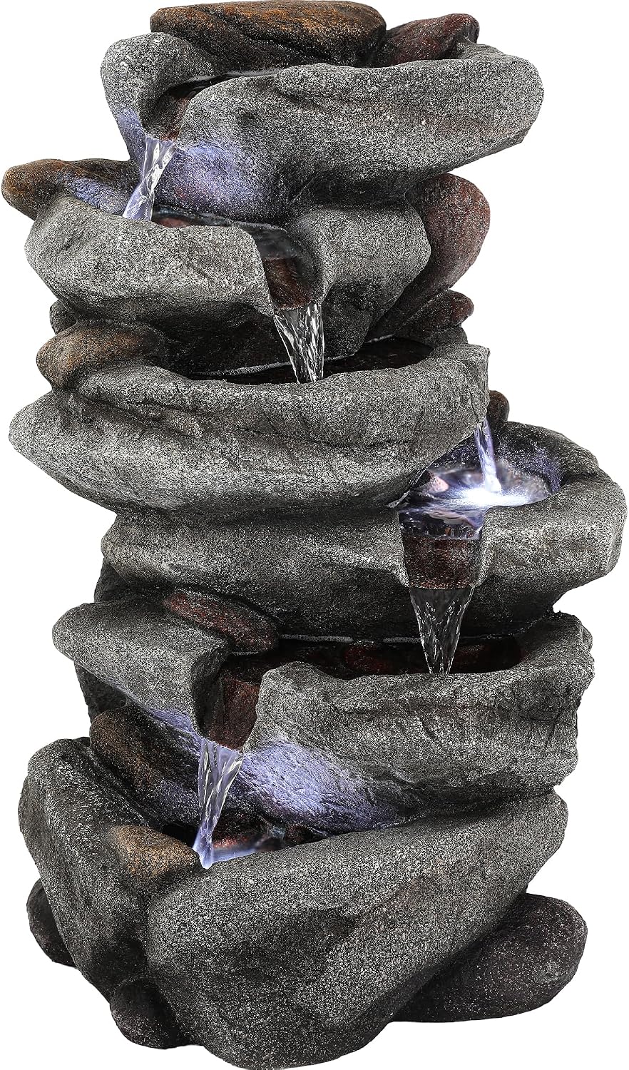 20' H Outdoor Water Fountain with LED Lights, 5-Tier Rock Outdoor Fountain with Pump,Polyresin Cascading Freestanding Waterfall Feature for Tranquil Garden, Patio or Porch