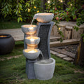 LuxenHome Water Fountain Outdoor, 26 Inch Resin Cascading Bowl Water Fountains Indoor with LED Lights, Modern Garden Decor, Small Waterfall Fountain, Outdoor Fountains and Waterfalls Garden Decor