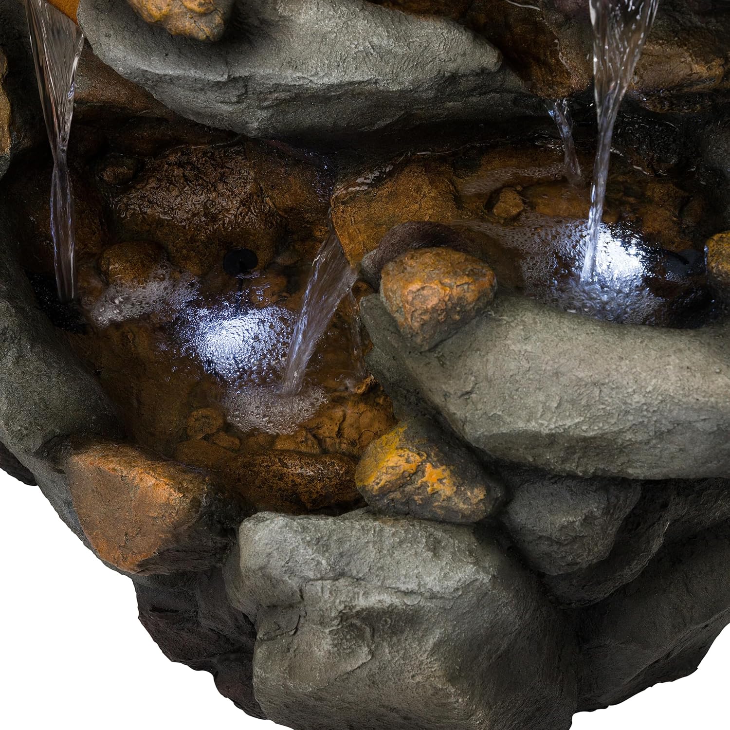 Alpine Corporation TZL130 Outdoor Floor 8-Tiered Rock Waterfall Fountain with LED Lights and Natural Stone Look, 50', Gray