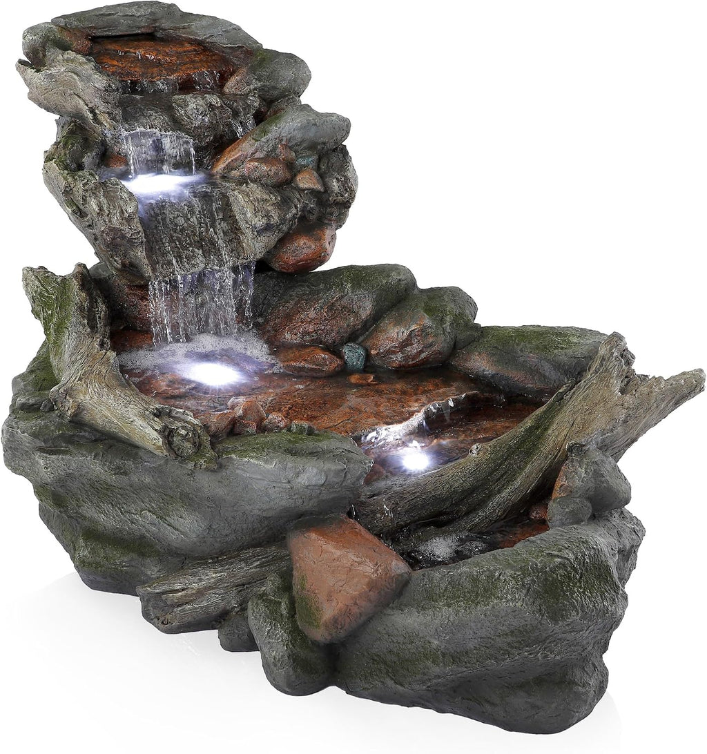 Alpine Corporation | 60'L Outdoor 3-Tier Rainforest Rock River Hand-Painted Water Fountain with LED Lights — Garden, Patio & Yard Décor