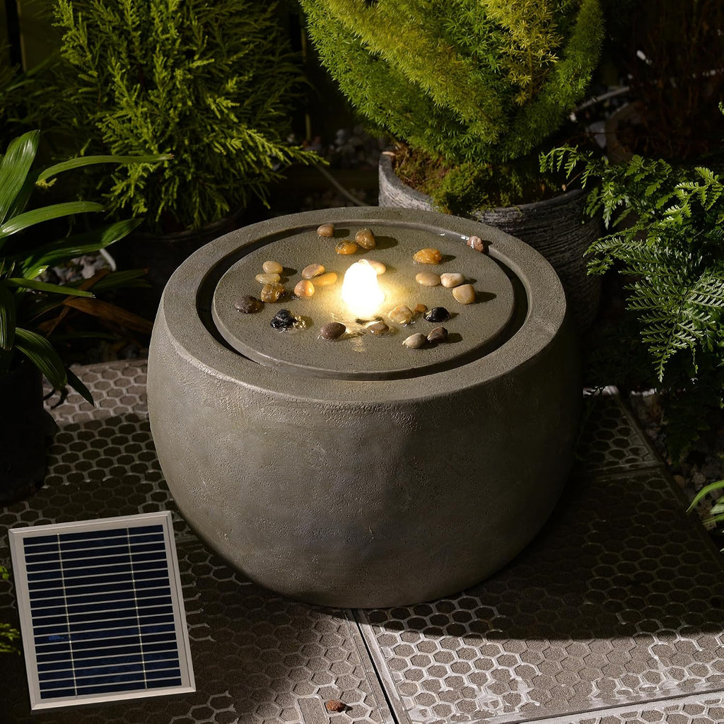 Tankana Solar Water Fountain Outdoor Garden Bubbler Water Feature Fountains Solar Powered with Pebbles for Patio Deck Yard Home Decor Gray, 18 'L x 18' W x 11.5' H