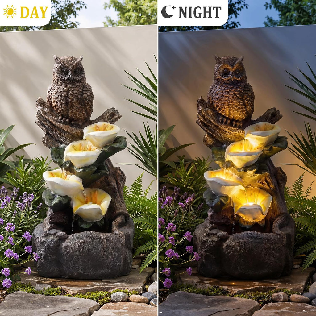 28.3' Tall Outdoor Water Fountain, 5 Tier Cascading Bowls and Stacked Water Fountain with LED Lights, for Yard Décor, Backyard, Patio and Deck (28.3'')