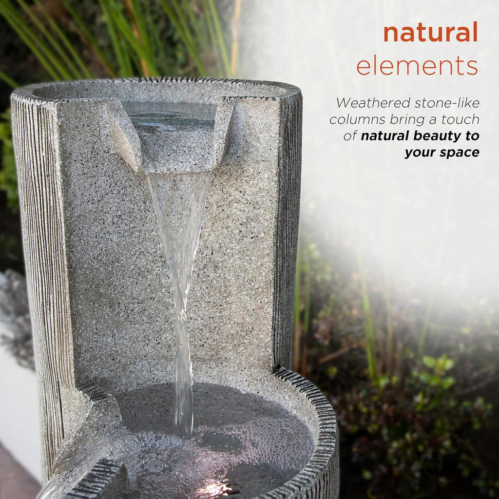 Alpine Corporation GIL1482 41' Outdoor 3-Tiered Weathered Stone Water Fountain with Natural Stone Look - Garden Water Feature for Patio, Lawn & Yard Decoration, Gray