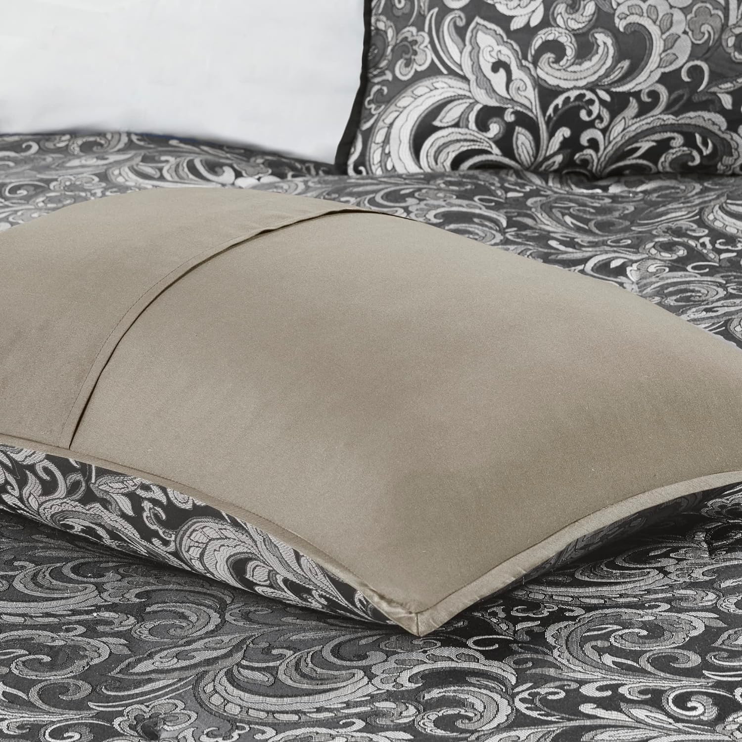Madison Park Essentials Brystol 24 Piece Room in a Bag Faux Silk Comforter Jacquard Paisley Design Matching Curtains Down Alternative All Season Bedding-Set, Queen(90 in x 90 in), Black 24 Piece