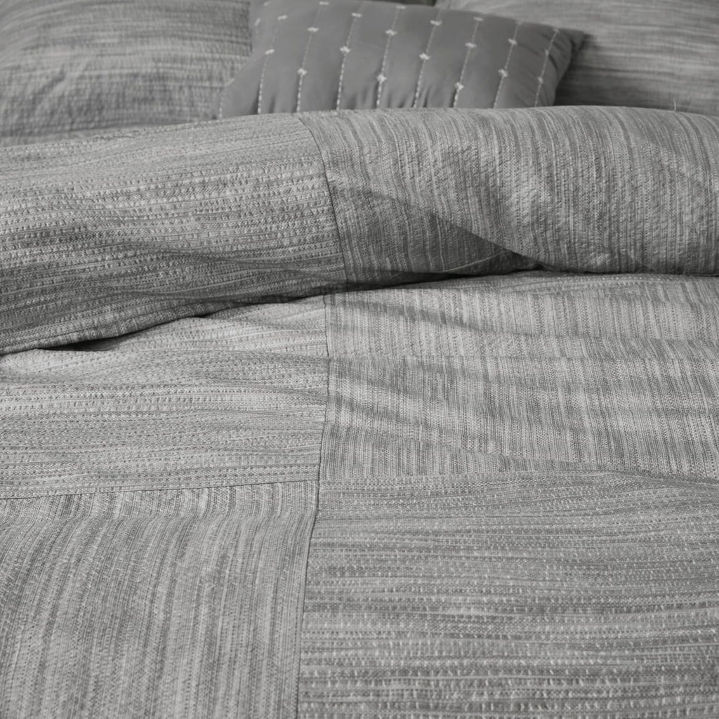 Madison Park Walter Comforter - Luxe Seersucker Print Design, All Season Down Alternative Bedding, Matching Shams, Bedskirt, Decorative Pillows, Grey King(104'x92') 7 Piece