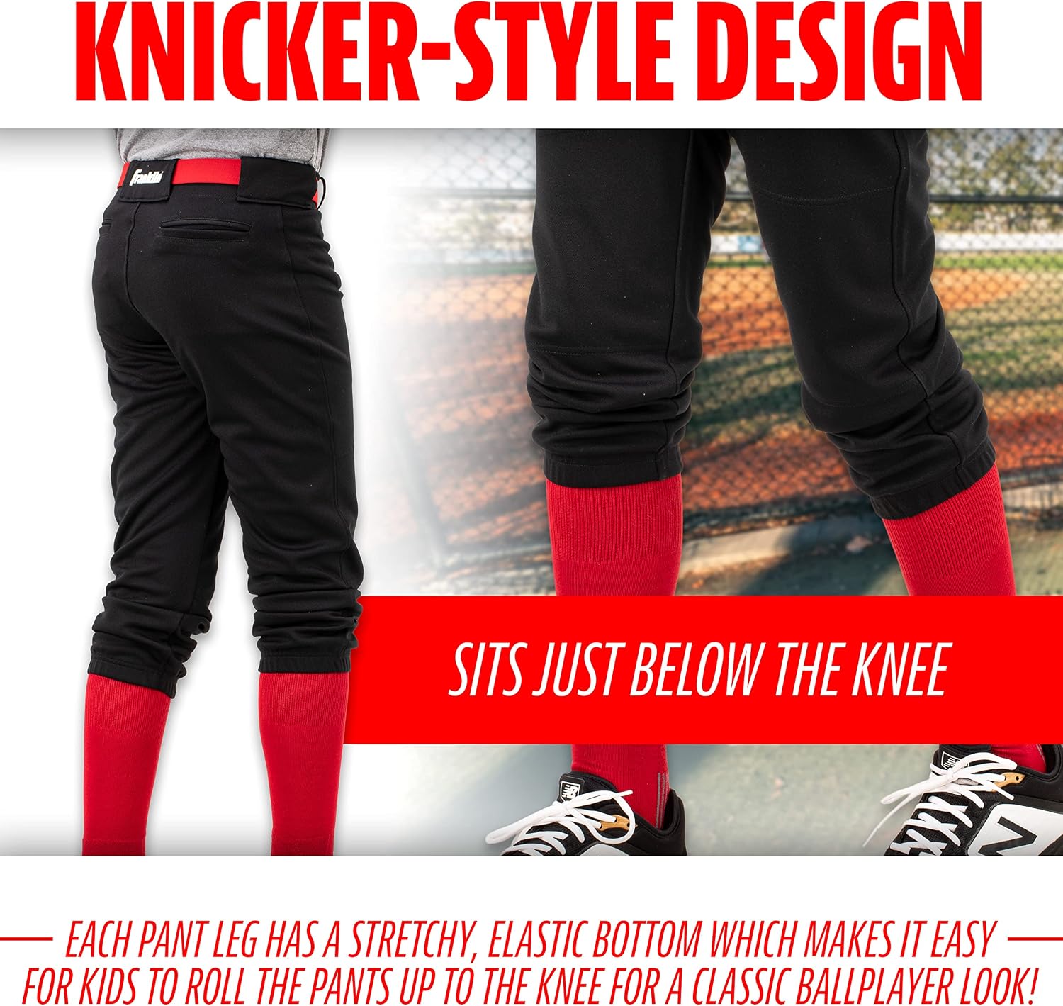 Franklin Sports Youth Baseball + Softball Pants - Knee High Pants for Boys + Girls Knicker Style with Belt Loop