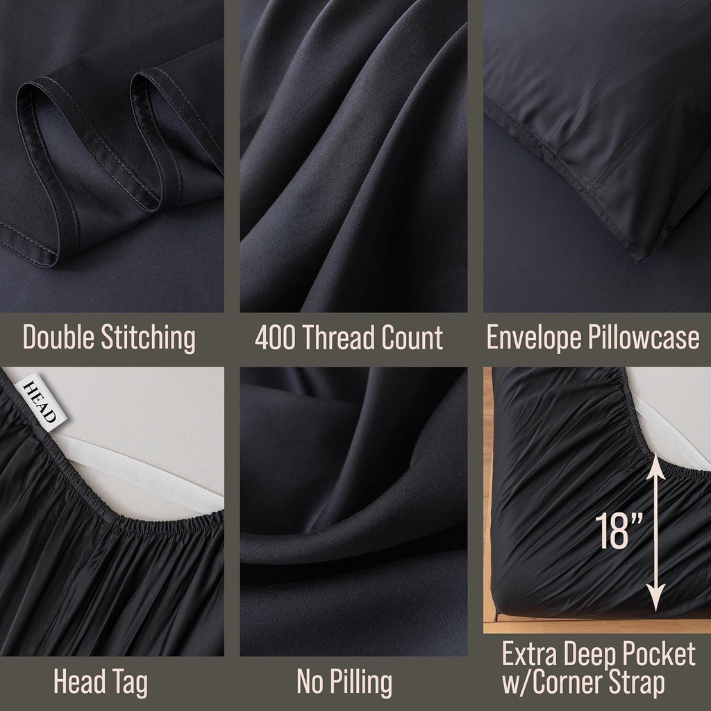 Bella Coterie 6 Piece Luxury Bamboo Viscose King Size Sheet Set | 100% Organically Grown | Cooling for Hot Sleepers | 18' Deep Pocket | Soft & Hypoallergenic | 4 Pillowcases [Black]