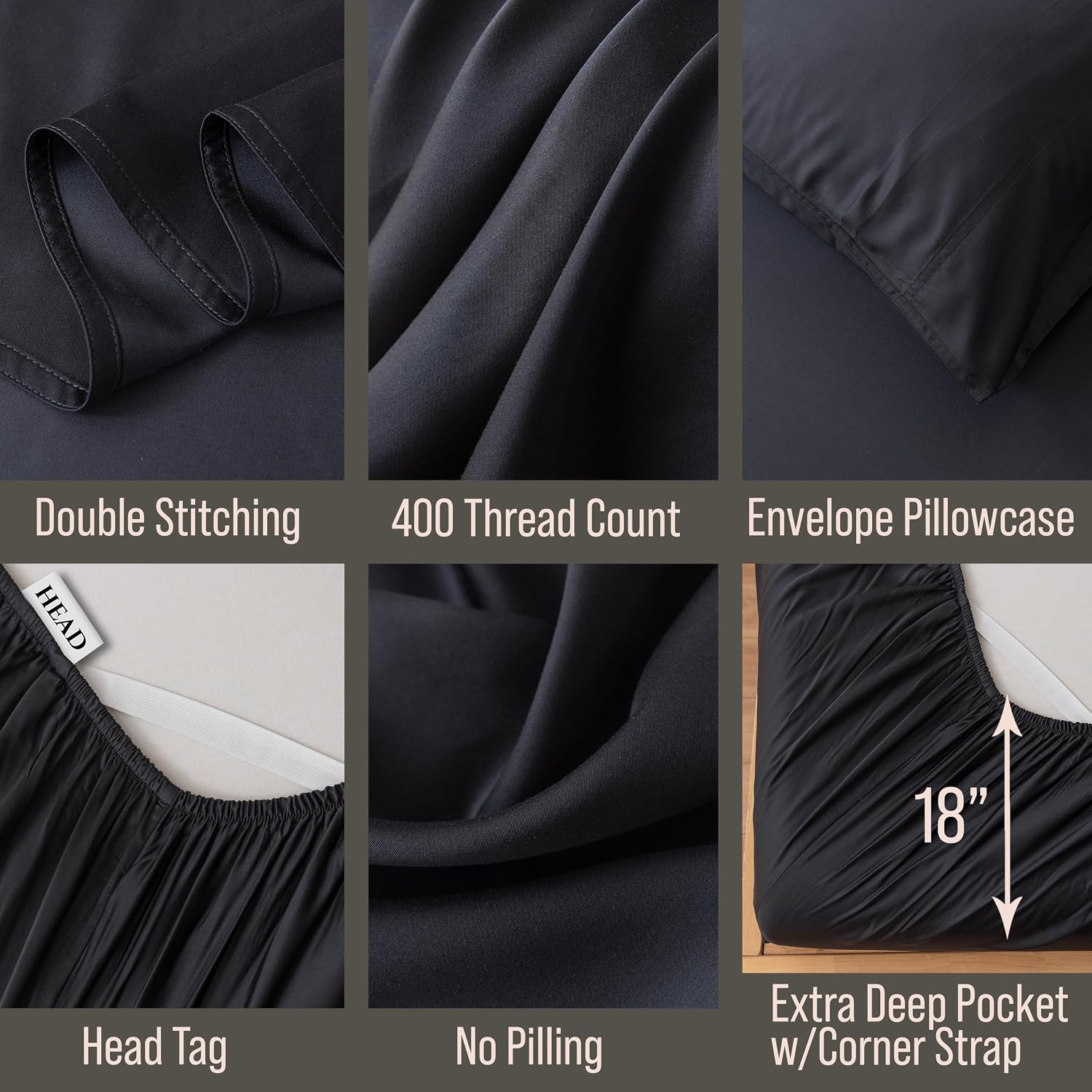Bella Coterie 6 Piece Luxury Bamboo Viscose King Size Sheet Set | 100% Organically Grown | Cooling for Hot Sleepers | 18' Deep Pocket | Soft & Hypoallergenic | 4 Pillowcases [Black]