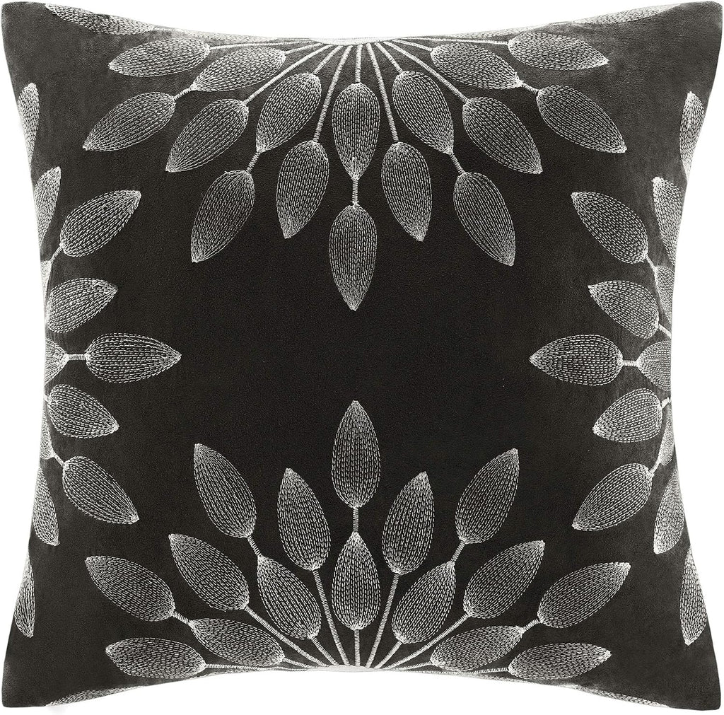Madison Park - Palmer 7 Piece Comforter Set - Black and Gray - California King - Pieced Microsuede - Includes 1 Comforter, 3 Decorative Pillows, 1 Bed Skirt, 2 Shams