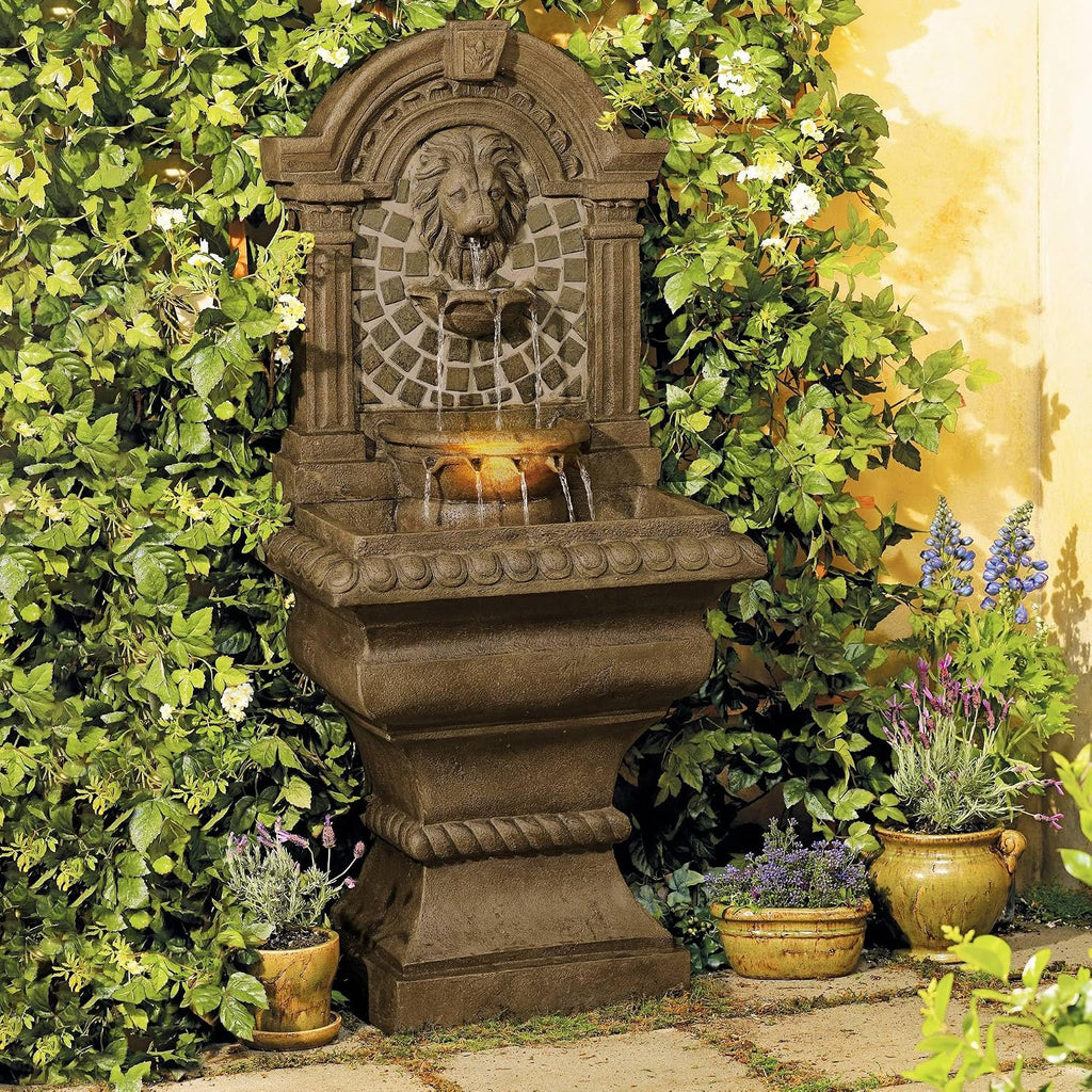 Royal Lions Head 51' High Large Italian Outdoor Decor Faux Stone Floor Fountain with Light Statue Waterfall Standing Tiered Water Feature for Outside Garden Patio Yard Backyard Porch - John Timberland