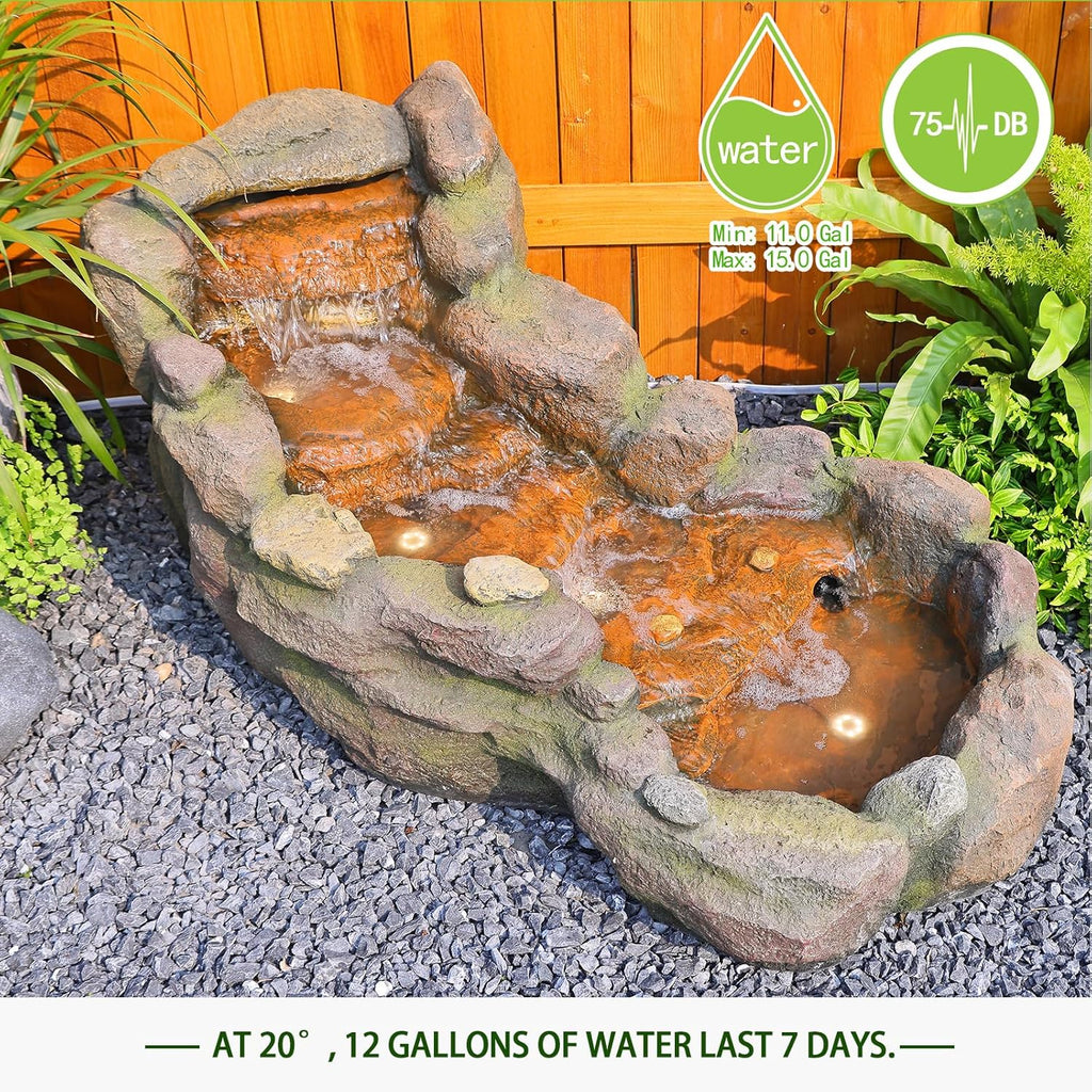 Bumilgar Garden Outdoor Water Fountain, 42.1' L Floor Standing Tiered Rock Outdoor Fountains with LED Lights and Pump for Garden, Backyard, Deck, Patio, Porch and Home Art Decor