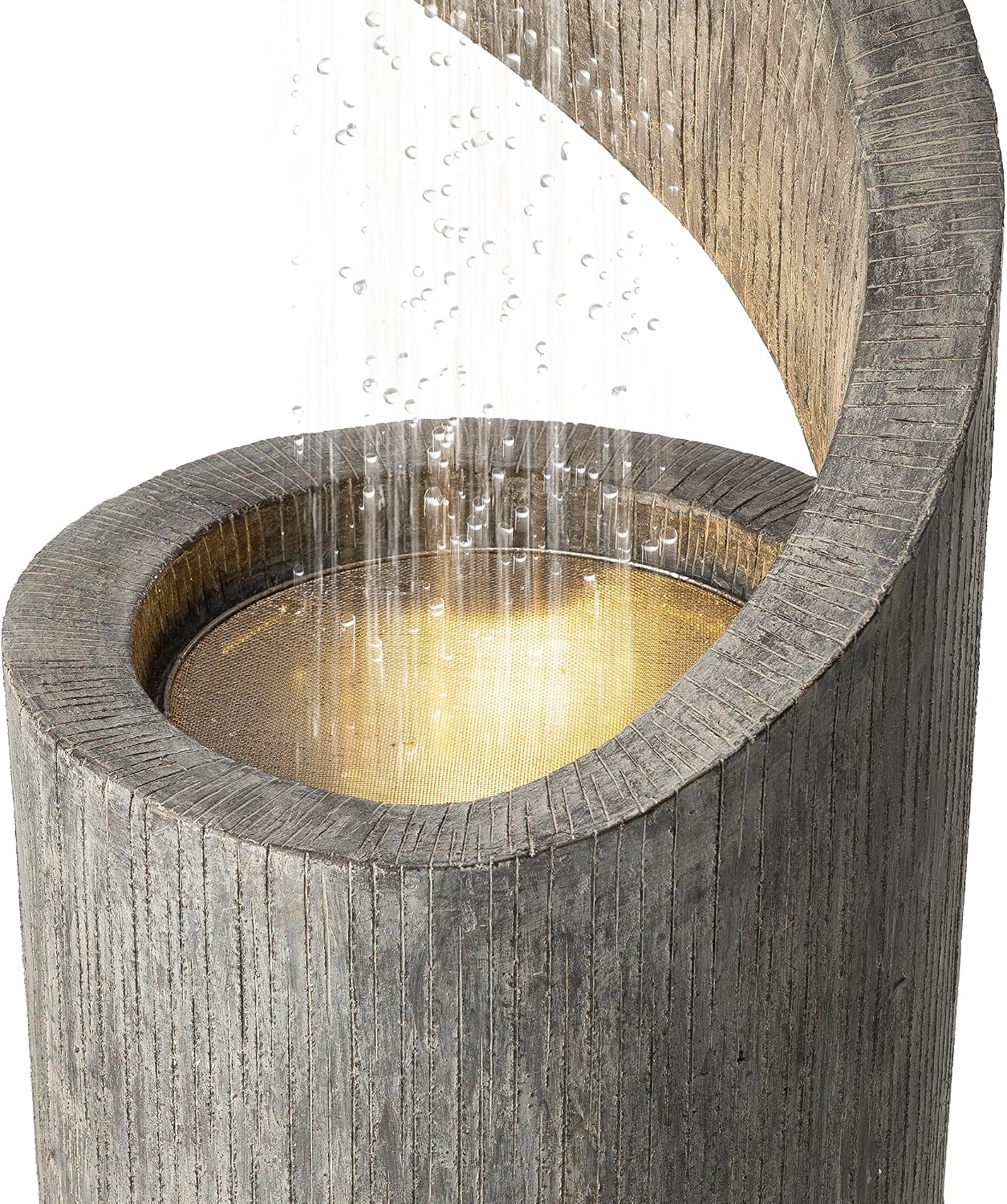Glitzhome Outdoor Fountain with LED Light, Oversized Spiral Water Fountain Outdoor with Stone Planter, Modern Curved Waterfall Fountains Water Feature for Garden Patio, 40'H