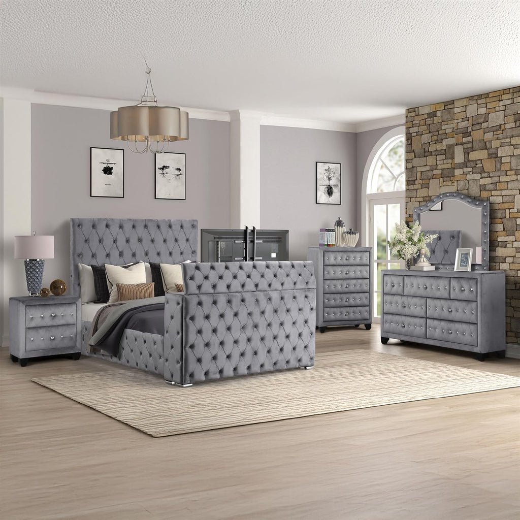 Encore 5PC King Bedroom Set Including Manufactured Wood & Fireplace in Gray